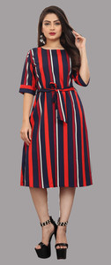 tanvi creation Women Fit and Flare Red