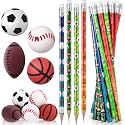 TaoBary 32 Pcs Sports Theme Pencils with 3D Ball Erasers, 4 Sports Designs
