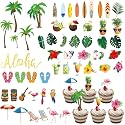 TaoBary 54 Pcs Tropical Hawaiian Luau Cupcake Toppers, Summer Beach Decor