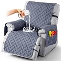 TAOCOCO 100% Waterproof Recliner Covers With Leg Straps, Reversible Recliner Couch Cover For Reclining Chair, Washable Couch Protector For Pets Kids (1 Seater 28", Bluish Gray)