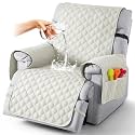 TAOCOCO 100% Waterproof Recliner Covers With Leg Straps, Reversible Recliner Couch Cover For Reclining Chair, Washable Couch Protector For Pets Kids (1 Seater 28", Off White)