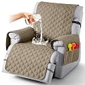 TAOCOCO 100% Waterproof Recliner Covers With Leg Straps, Reversible Recliner Couch Cover For Reclining Chair, Washable Couch Protector For Pets Kids (1 Seater 28", Khaki)
