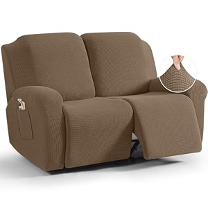 taococo recliner loveseat slipcover 6 pieces dual recliner sofa covers for 2 seat dual reclining loveseat couch stretch soft jacquard pattern furniture protector with elasticity khaki