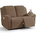 TAOCOCO Recliner Loveseat Slipcover, 6 Pieces Dual Recliner Sofa Covers for 2 Seat Dual Reclining Loveseat Couch, Stretch Soft Jacquard Pattern Furniture Protector with Elasticity (Khaki)