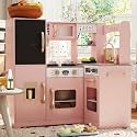 TaoHFE Pink Corner Play Kitchen with Lights,Kitchen Set for Kids Ages 4-8
