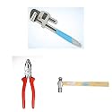 TAPARIA 1275 450mm Single Sided Pipe Wrench (Pack of 1) 1621-8 Steel (210mm) Combination Plier with Joint Cutter (Red and Black) WH110B Ball Pein Hammer with Handle