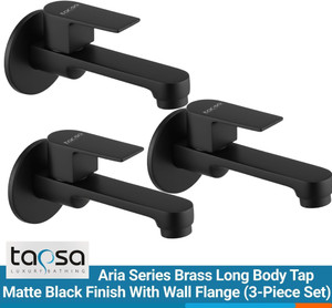 tapsa aria series long body tap blacktaps for bathroombathroom taps pack of 3 for bathroomkitchen with wall flange foam flow aerator brass disc bib tap faucet wall mount installation type