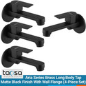 Tapsa Aria Series Long Body Tap Black|Taps For Bathroom|Bathroom Taps (Pack of 4) For Bathroom/Kitchen With Wall Flange, Foam Flow Aerator, Brass Disc Bib Tap Faucet