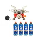 camping stove with cylinder | camping gas stove | Camping Stove – 2800W Ultra-Light Picnic Cooking Gas Burner, Folding Emergency Stainless Steel (Stove + 4 Butane)