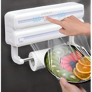 3 in 1 plastic wrap dispenser with cuttemagnetic aluminum foil and adhesive film organizerwall mount kitchen wrap organizercling wrap dispenser with paper towel holder and cutterwhite