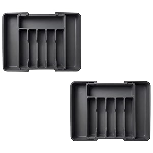 drawer organizer traykitchen expandable utensil trayadjustable utensil organizercutlery silverware flatware holderdivider for spoons forks knives tableware black 2pcs tray