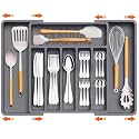 Drawer Organizer Tray/Kitchen Expandable Utensil Tray/Adjustable Utensil Organizer/Cutlery Silverware Flatware Holder/Divider for Spoons Forks Knives Tableware (Grey, 1 Pcs)