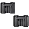 Drawer Organizer Tray/Kitchen Expandable Utensil Tray/Adjustable Utensil Organizer/Cutlery Silverware Flatware Holder/Divider for Spoons Forks Knives Tableware (Black, 2PCS Tray)