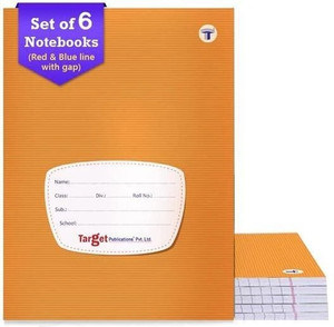target publications small notebooks four line 172 ruled pages  soft brown cover  18 cm x 24 cm approx  red and blue line writing practice books with page numbers  pack of 6 books  gsm 58 regular notebook ruled pages 1032 pages