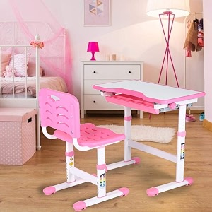 tarkan height adjustable kids desk amp chair set  children study table with storage workstation for 3-15 years old pink