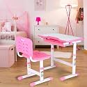 TARKAN Height Adjustable Kids Desk & Chair Set | Children Study Table with Storage Workstation for 3-15 Years Old (Pink)