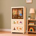 TARKAN Kids Plastic Wardrobe Storage Cabinet with Wheels, DIY Dinosaur Stickers, Modular and Durable, 1 Hanging Rod + 2 Drawer Sections, 70x32x123cm