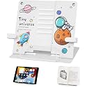 TARKAN Metal Book Stand, Adjustable 6-Height Reading Stand with Anti-Skid Base, Space Theme Design, 51 cm Expandable (White)