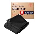 Tarps Now 20' x 20' Heavy Duty Mesh Tarp with 75% Shade and Brass Grommets - Multipurpose Protective Cover Tarpaulin with Air Flow for Tie Downs, Shade, Fences, Canopies, Dump Trucks - Black