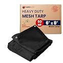 Tarps Now 6' x 8' Heavy Duty Mesh Tarp with 75% Shade and Brass Grommets - Multipurpose Protective Cover Tarpaulin with Air Flow for Tie Downs, Shade, Fences, Canopies, Dump Trucks - Black