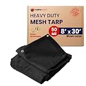 Tarps Now 8' x 30' Heavy Duty Mesh Tarp with 75% Shade and Brass Grommets - Multipurpose Protective Cover Tarpaulin with Air Flow for Tie Downs, Shade, Fences, Canopies, Dump Trucks - Black