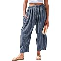 TARSE Womens Wide Leg Striped Linen Pants