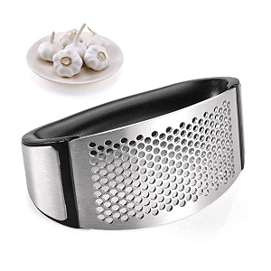 stainless steel garlic press rocker set handheld ginger crusher with silicone peeler  pack of 1 black