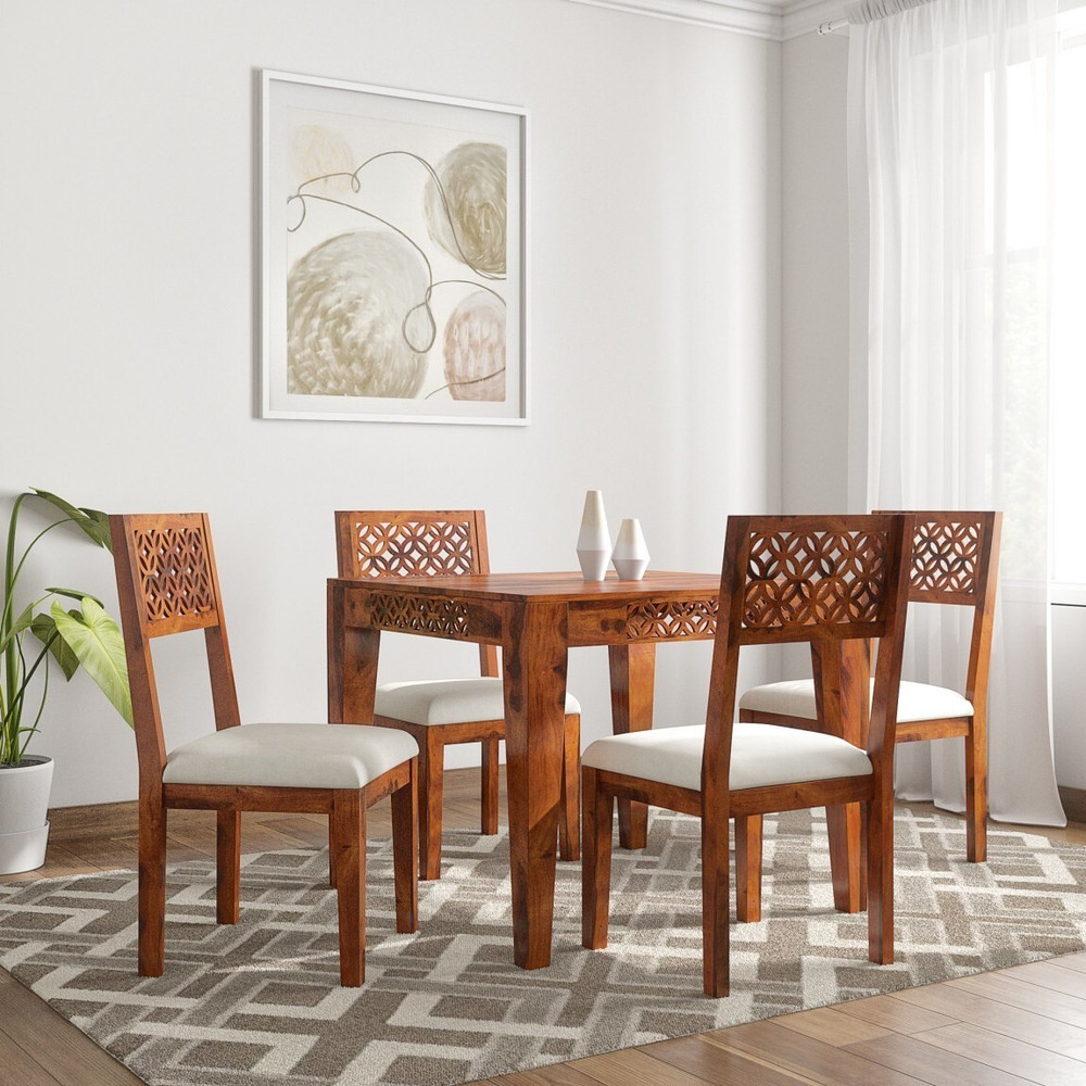 Taskwood Furniture Solid Wood Sheesham Wood 4 Seater Dining Table With ...