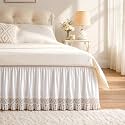 Tassel Trim Bed Skirt Queen 15" Drop, Elastic Wrap Around Bedskirt
