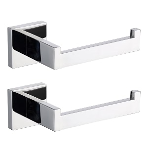 tastos polished chrome toilet paper holder sus304 stainless steel modern square half open bathroom 5 inch tp holder wall mount rustfree tissue roll dispenser for washroom kitchen 2 pack