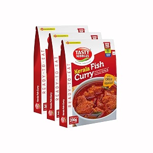 tasty nibbles kerala fish curry with chilli 200g pouch pack of 3  open heat amp eat  no added preservatives  japanese retort technology