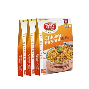 tasty nibbles ready to eat chicken biryani 300g pack of 3  open heat amp eat  no food additives added  japanese retort technology