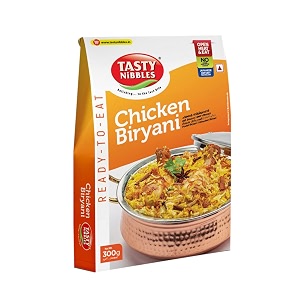 tasty nibbles ready to eat chicken biryani 300g pack of 1  open heat amp eat  no food additives added  japanese retort technology