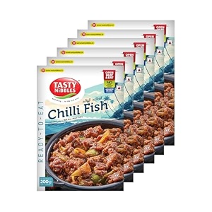 tasty nibbles ready to eat chilli fish 200gm pouch  open heat amp eat  non-vegetarian  no added preservatives  japanese retort technology pack of 6