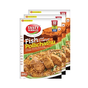 tasty nibbles ready to eat fish pollichath  kerala special  open heat amp eat  non-vegetarian  no added preservatives  japanese retort technology 200gm pouch pack of 3