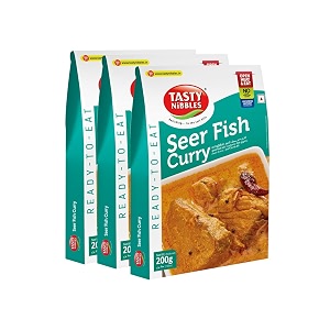 tasty nibbles ready to eat seer fish curry kerala special  open heat amp eat  non-vegetarian  no added preservatives  japanese retort technology 200gm pouch pack of 3