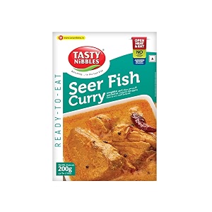 tasty nibbles ready to eat seer fish curry kerala special  open heat amp eat  non-vegetarian  no added preservatives  japanese retort technology 200gm pouch pack of 1