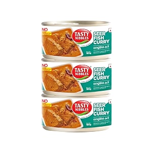tasty nibbles ready to eat seer fish curry kerala special  open heat amp eat  non-vegetarian  no added preservatives  japanese retort technology 185g pack of 3