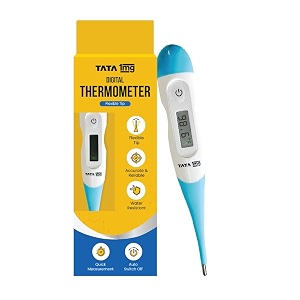 tata 1mg flexible tip digital thermometer with one touch operation for children and adult plastic