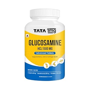 1mg tata glucosamine hcl 1500 mg tablets for joint health with boswellia serrata collagen peptide l-arginine and curcuma longa for men amp women pack of 1 30 tablets