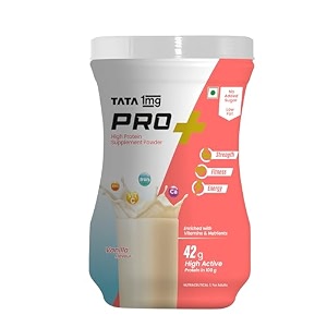 tata 1mg pro soy protein supplement powder- high protein for muscle amp bone strength overall fitness and energy with 23 essential nutrientslow fat amp no added sugarchocolate flavour