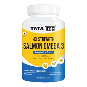 tata 1mg salmon 4x omega  omega-3 fish oil for heart eye amp brain health  2000 mg salmon fish oil 720 mg epa 480 mg dha  60 capsules