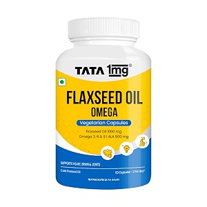 tata 1mg vegetarian omega 3 capsules 1000mg  extra virgin cold pressed flaxseed oil supplement with omega 3 6 amp 9  veg omega 3 capsules for healthy heart brain amp gut  plant based  pack of 60