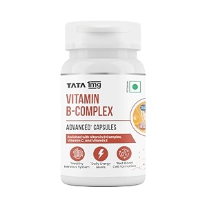 tata 1mg vitamin b complex capsules with 100 rda for b1b2b3b5b6biotin with vitamin c and e helps maintain energy immunity and skin health for women amp men pack of 60 vegetarian capsules