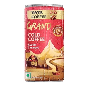 tata coffee grand ready to drink cold coffee swiss caramel rich amp creamy flavoured milk 180 ml can