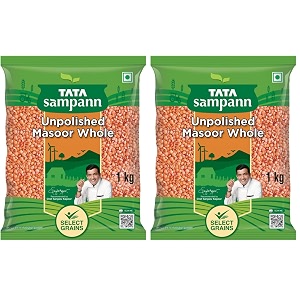 tata sampann masoor dal whole 1kg pack of 2