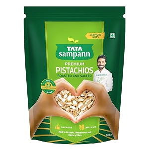 tata sampann pistachios roasted amp salted pista 500g rich in protein phosphorus amp dietary fibre premium nuts amp dry fruits crunchy amp delicious healthy snack