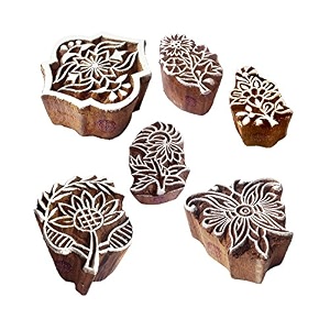 henna wooden stamps intricate floral pattern printing blocks set of 6
