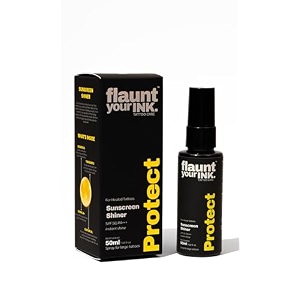 tattoo shiner with spf 50 pa  uv protection for tattooed skin  lightweight sunscreen spray with vitamin e amp bisabolol  enhances ink amp prevents from tattoo fading  50ml pack of 1