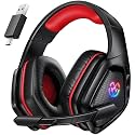 Tatybo Wireless Gaming Headset with Mic, 7.1 Sound 50mm Driver, Black Red